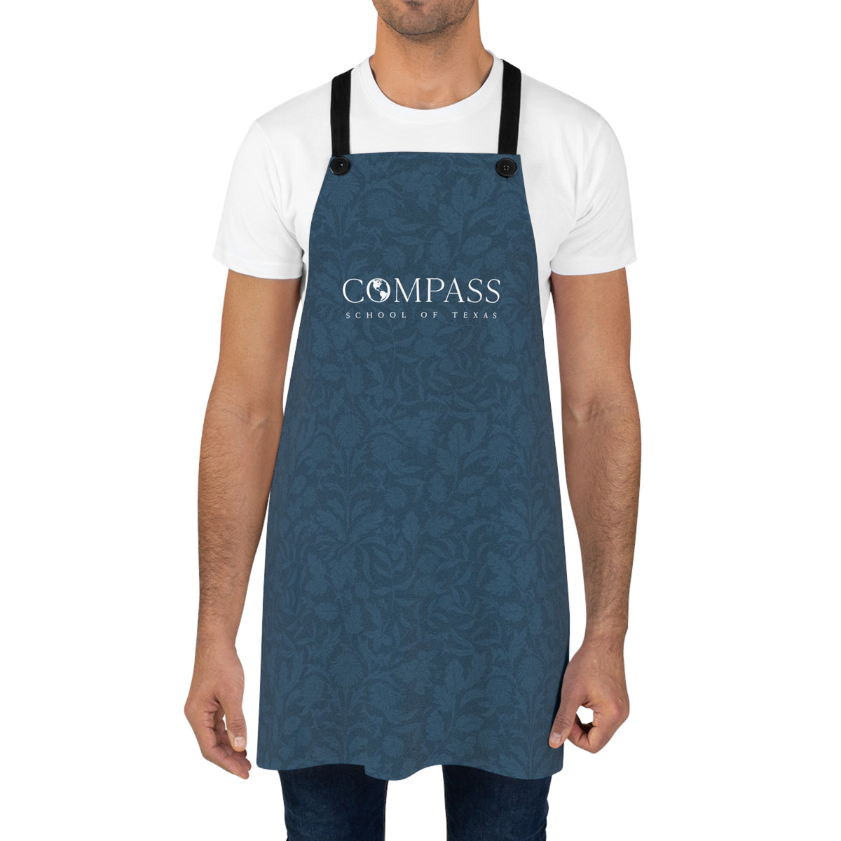 Compass School of Texas Logo Apron — Blue All-Over-Print Cooking Apron