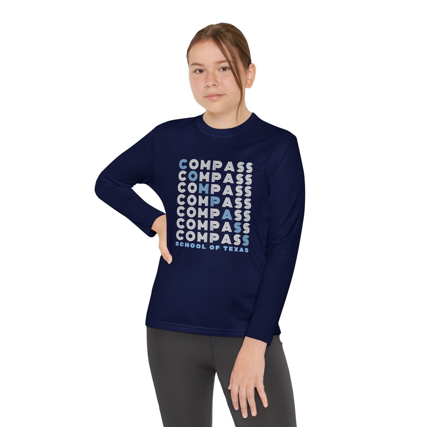 Compass School of Texas Logo Athletic Shirt, Youth Long Sleeve Tee