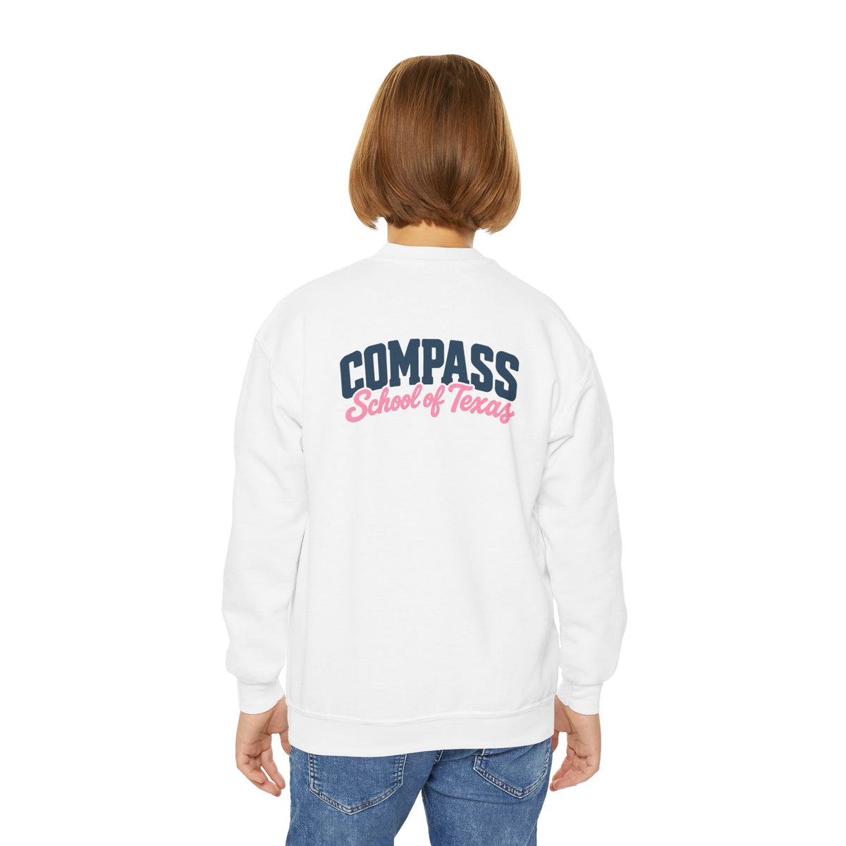 Youth Crewneck Sweatshirt- Pink and Navy Compass School of Texas