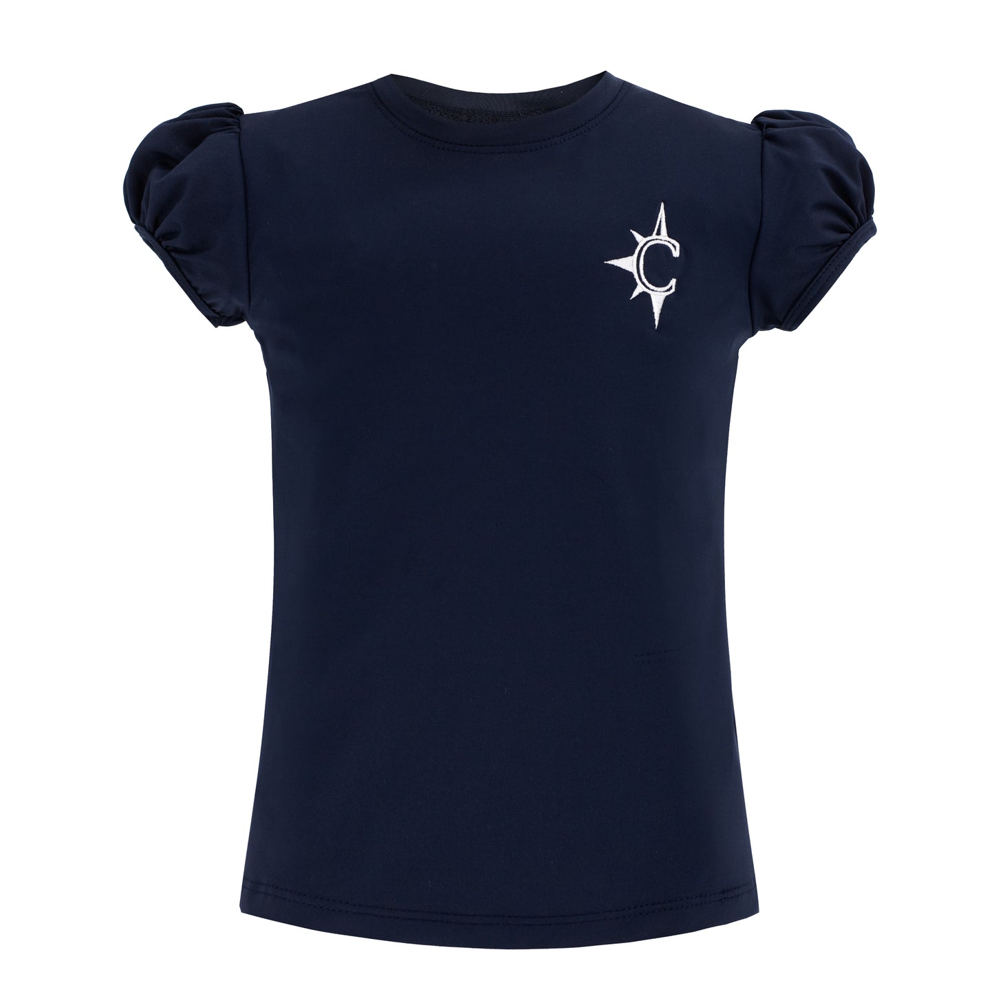 Girl Navy Top with Puff Sleeve with Logo