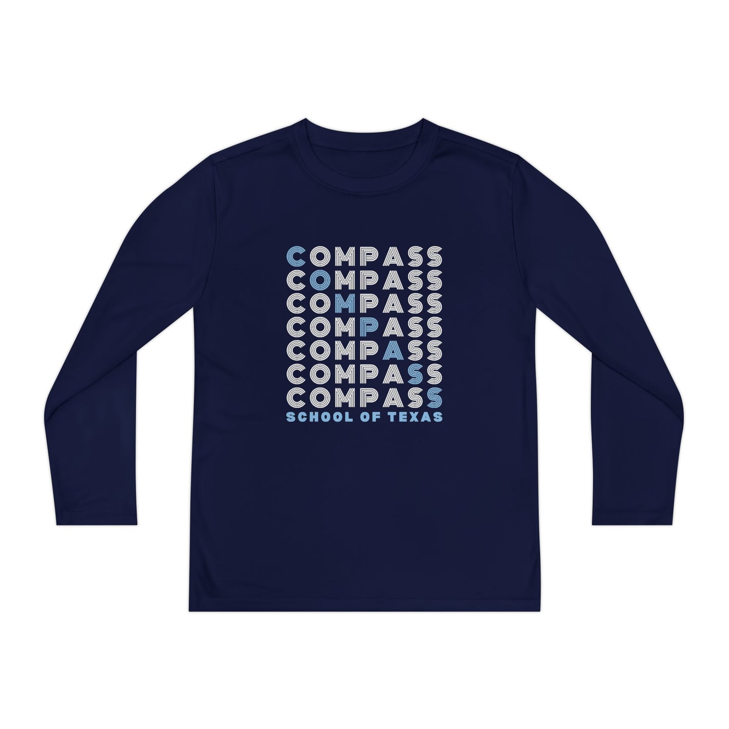 Compass School of Texas Logo Athletic Shirt, Youth Long Sleeve Tee