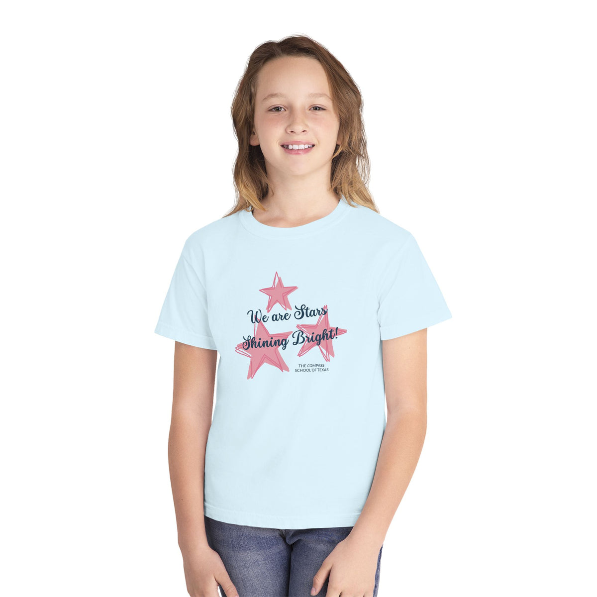 Youth Tee — "We Are Stars Shining Bright" Pink Stars Graphic