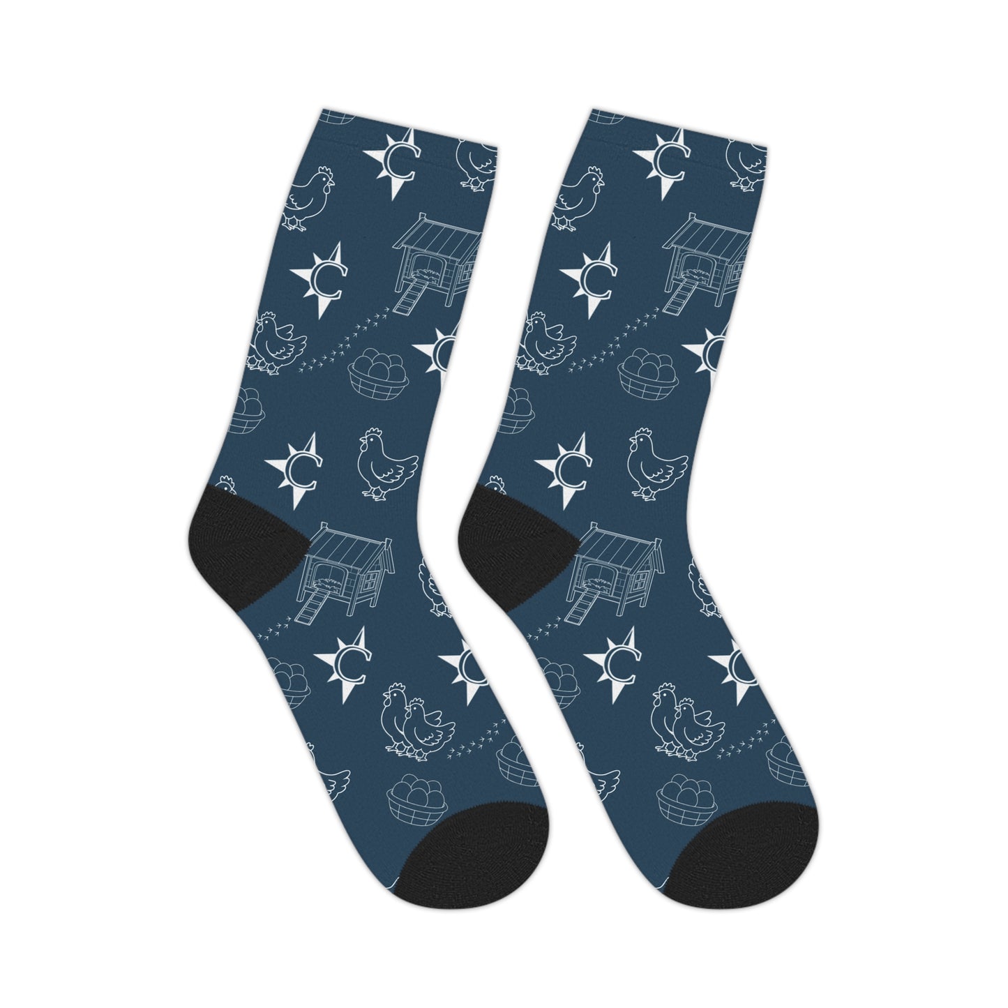 Chicken Farm Pattern Mid-Length Socks – Cute Barnyard Hen & Coop Crew Socks