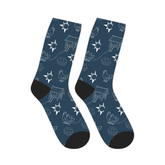 Chicken Farm Pattern Mid-Length Socks – Cute Barnyard Hen & Coop Crew Socks