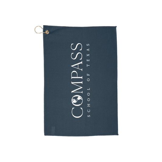 Compass School of Texas Golf Towel — Embroidered Logo Club Towel with Grommet & Clip