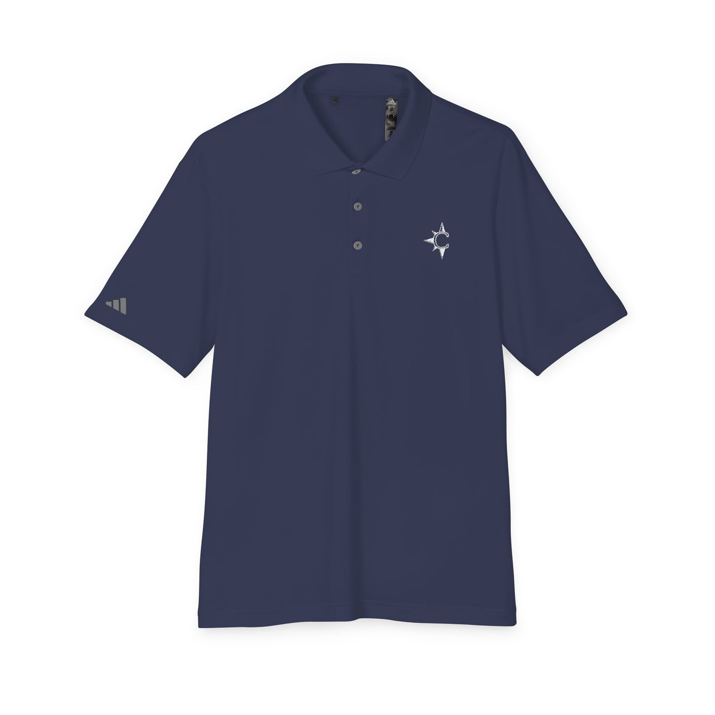 Navy Performance Polo — Small Compass Star Chest Logo