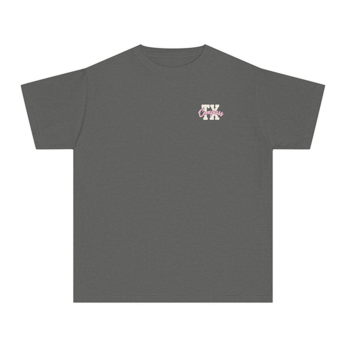 Compass School of Texas Youth Tee — Pink Logo Short Sleeve Shirt
