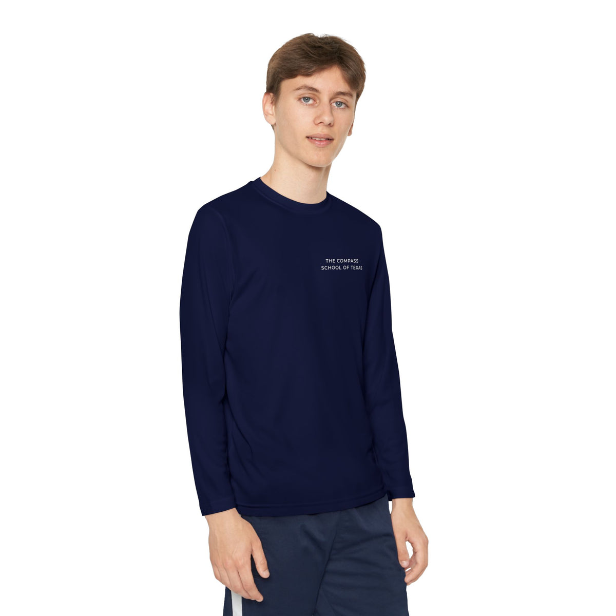 Youth Long Sleeve Athletic Tee — Compass School of Texas Logo