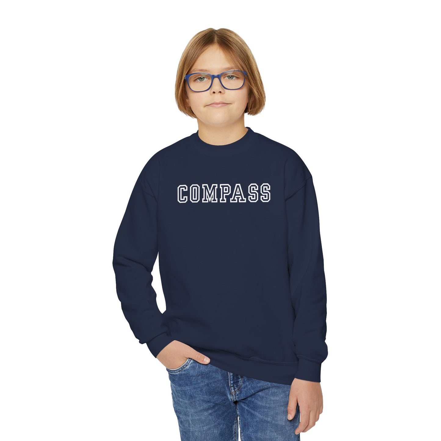 Navy Compass Sweatshirt with White Print Kids