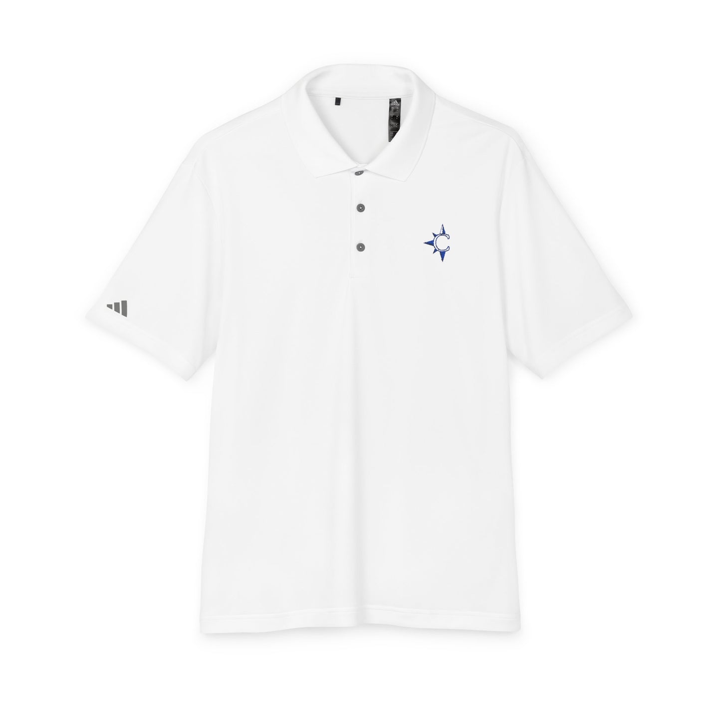Embroidered Star Polo Shirt — White Performance Golf Polo
