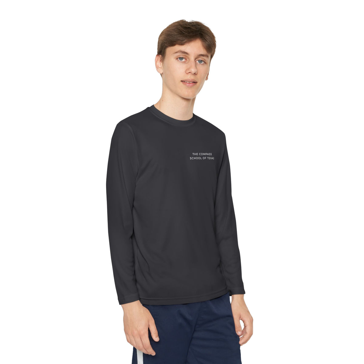 Youth Long Sleeve Athletic Tee — Compass School of Texas Logo
