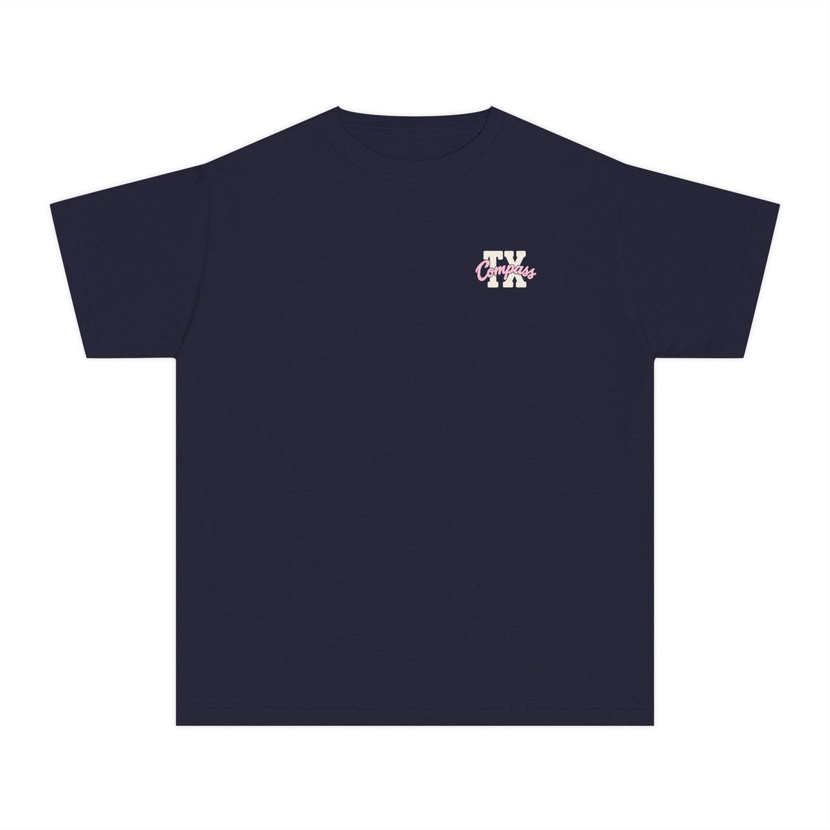 Compass School of Texas Youth Tee — Pink Logo Short Sleeve Shirt