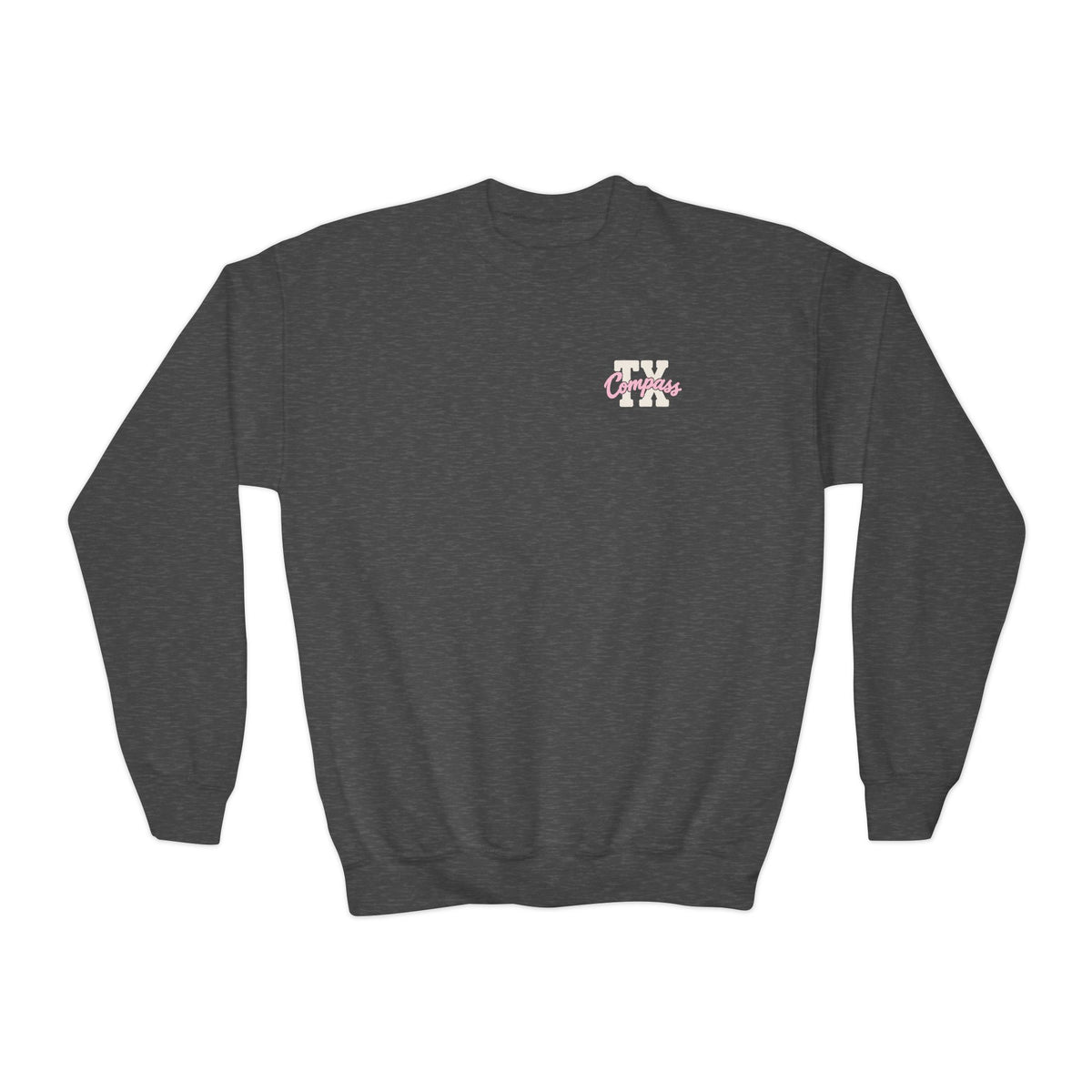 Compass School of Texas Youth Crewneck Sweatshirt — Pink Script Logo