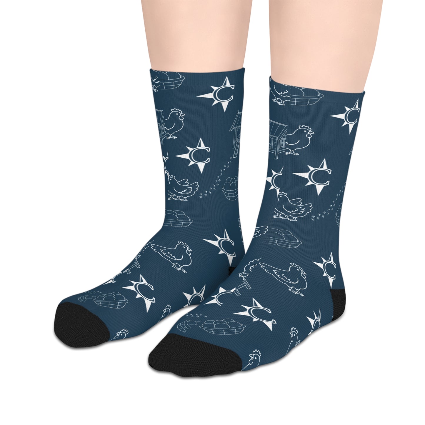 Chicken Farm Pattern Mid-Length Socks – Cute Barnyard Hen & Coop Crew Socks