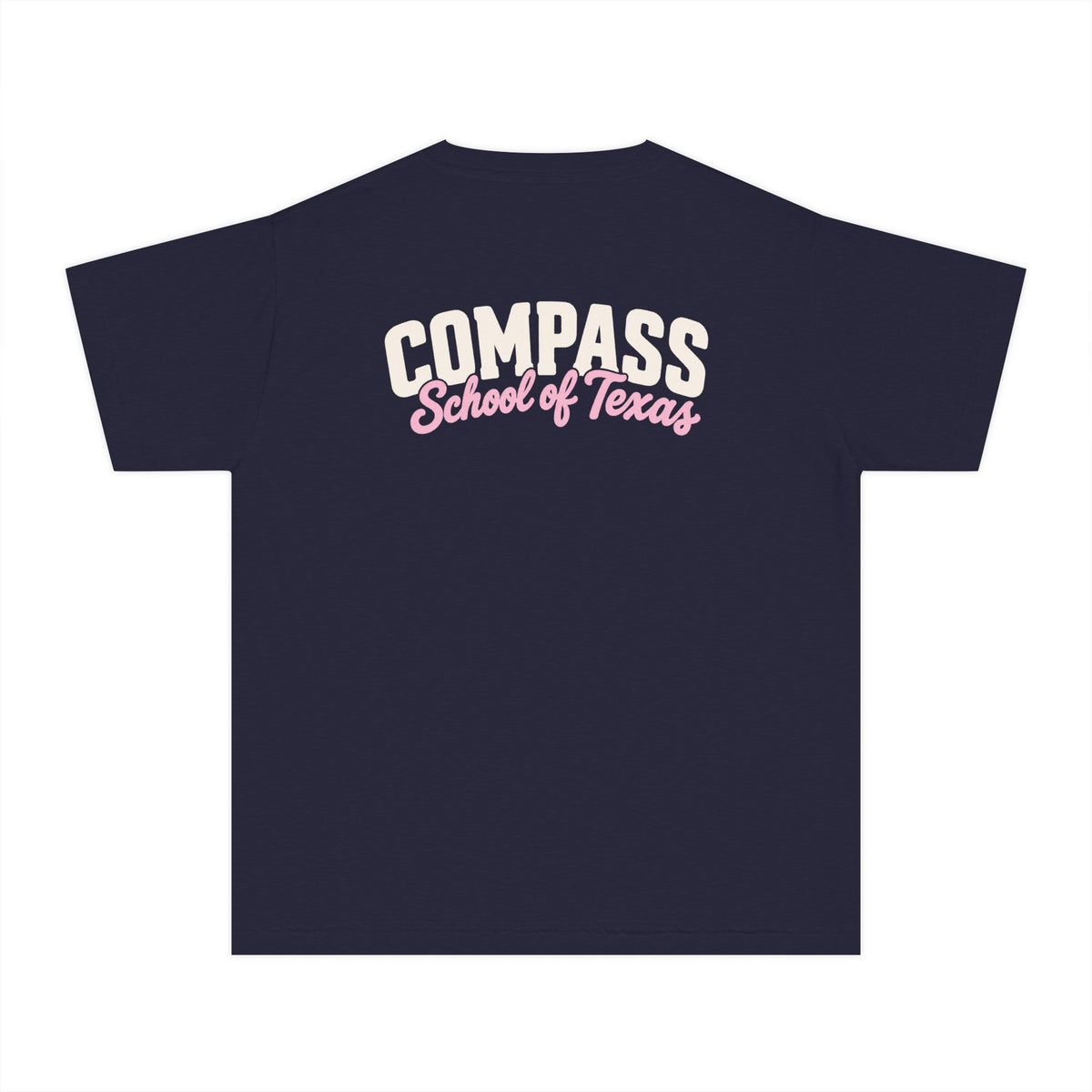 Compass School of Texas Youth Tee — Pink Logo Short Sleeve Shirt