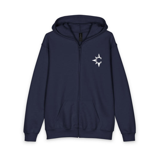 Youth Zip Hoodie with White Star Compass Logo — Navy Casual Kids Hoodie