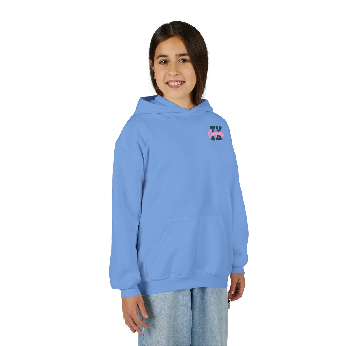 Compass School of Texas Youth Hoodie — White Pullover with Pink & Navy Logo