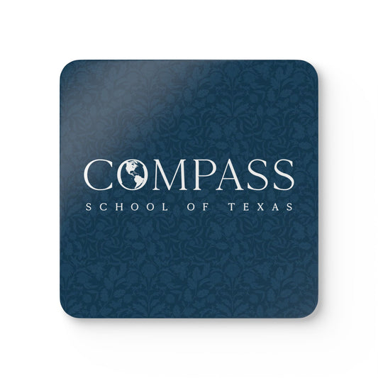 Compass School of Texas Coaster Set — Navy Patterned Cork-Back Drink Coasters (Set of 4)