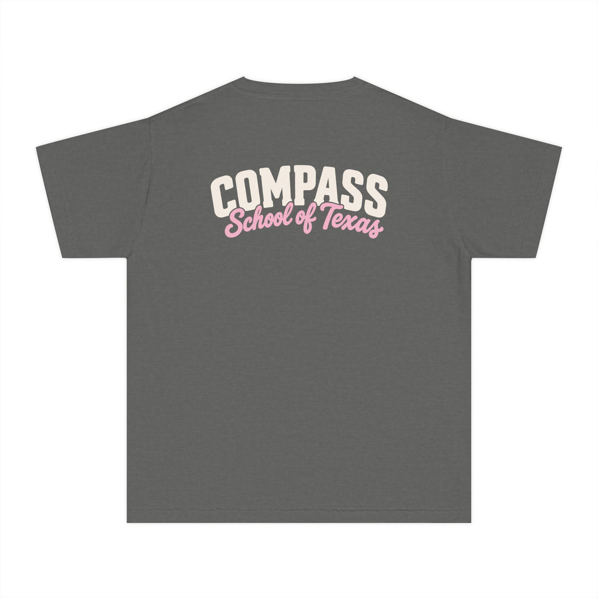 Compass School of Texas Youth Tee — Pink Logo Short Sleeve Shirt