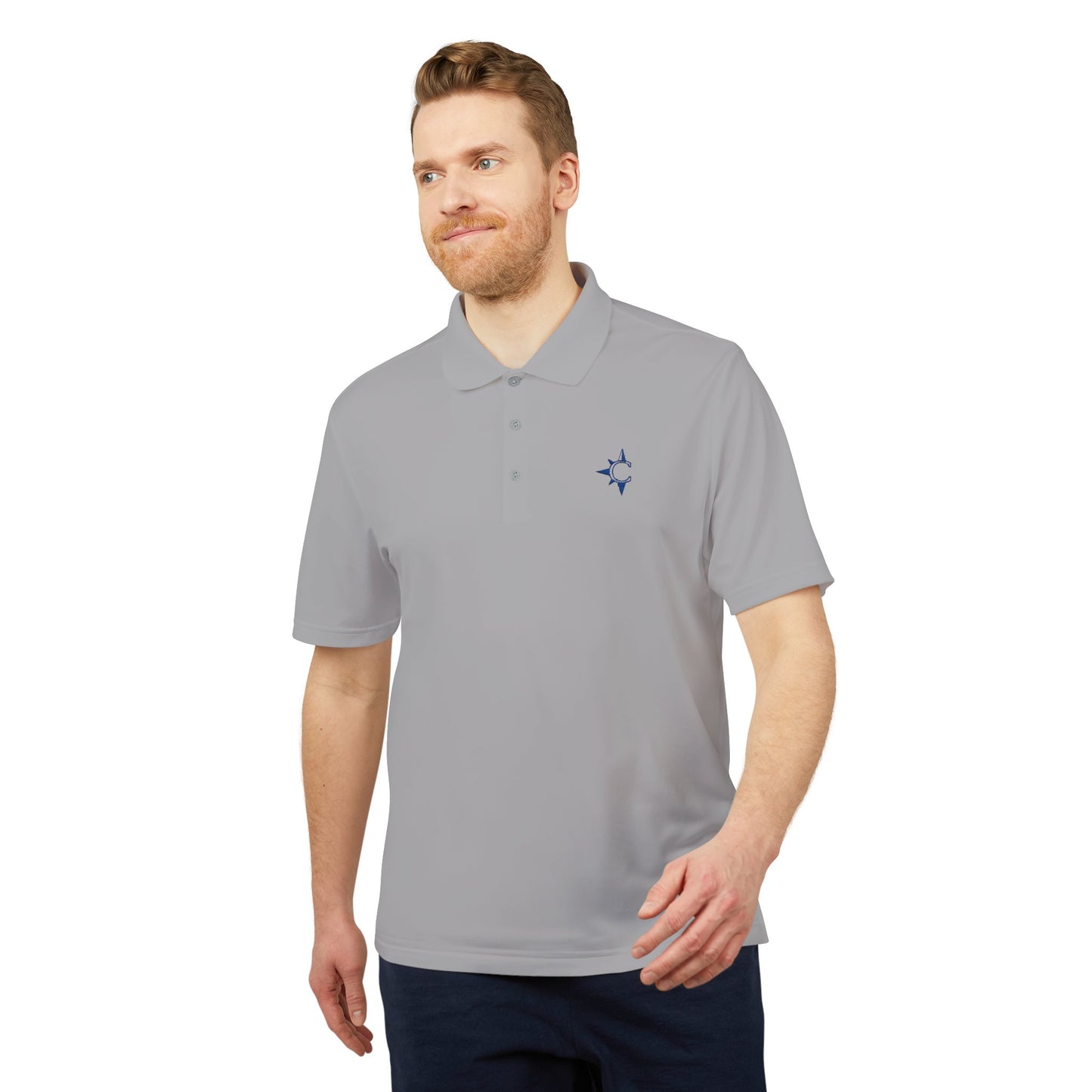 Embroidered Star Polo Shirt — White Performance Golf Polo