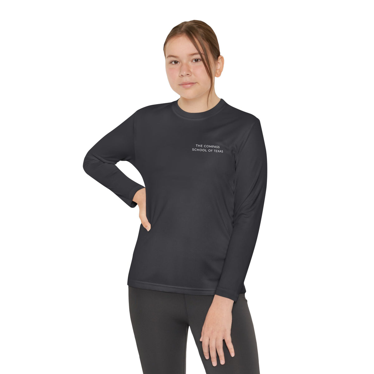 Youth Long Sleeve Athletic Tee — Compass School of Texas Logo