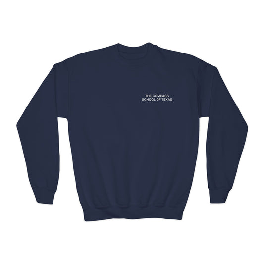 Youth Crewneck Sweatshirt - Minimal Tiny Text White