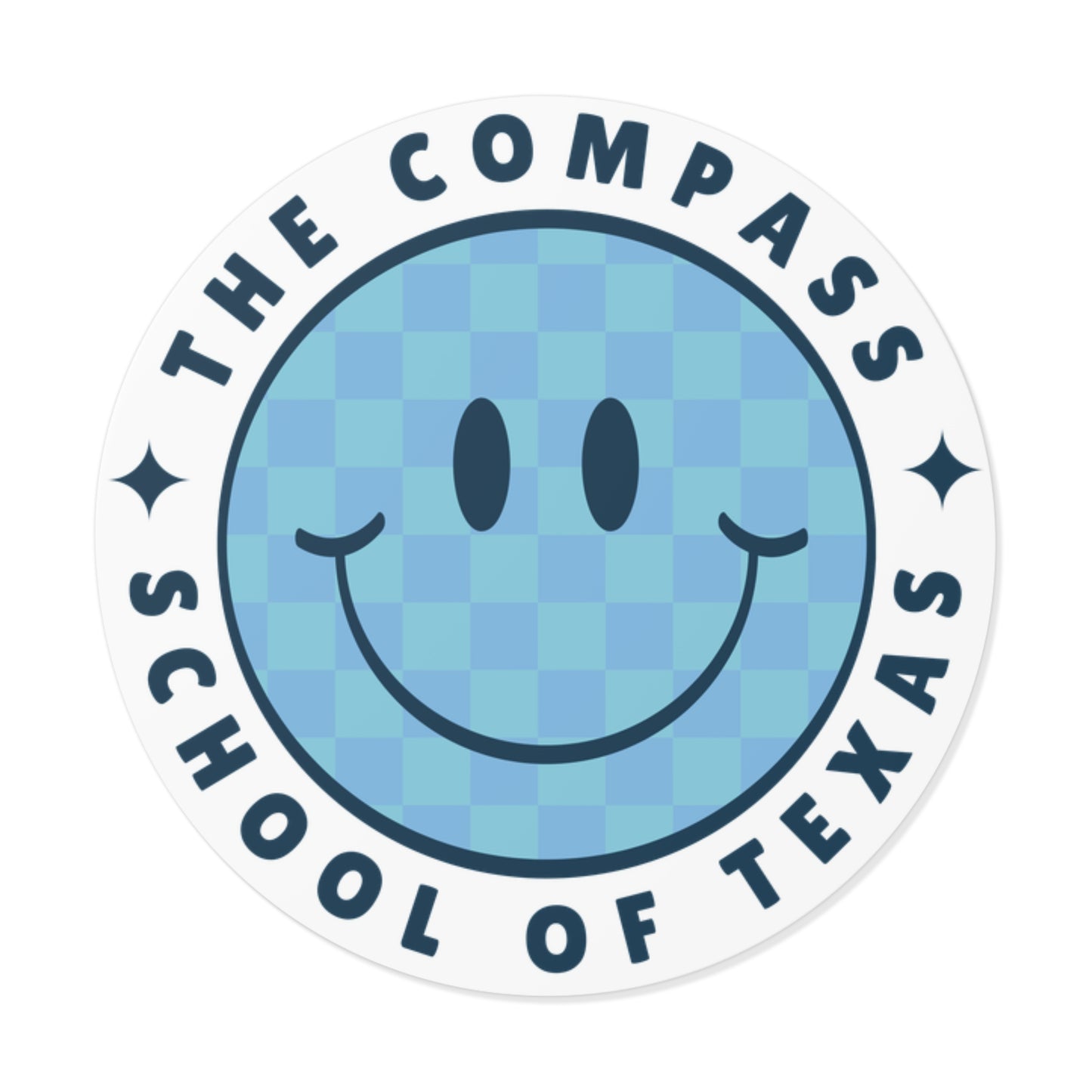 The Compass School of Texas Round Vinyl Sticker — Blue Smiley Logo Sticker