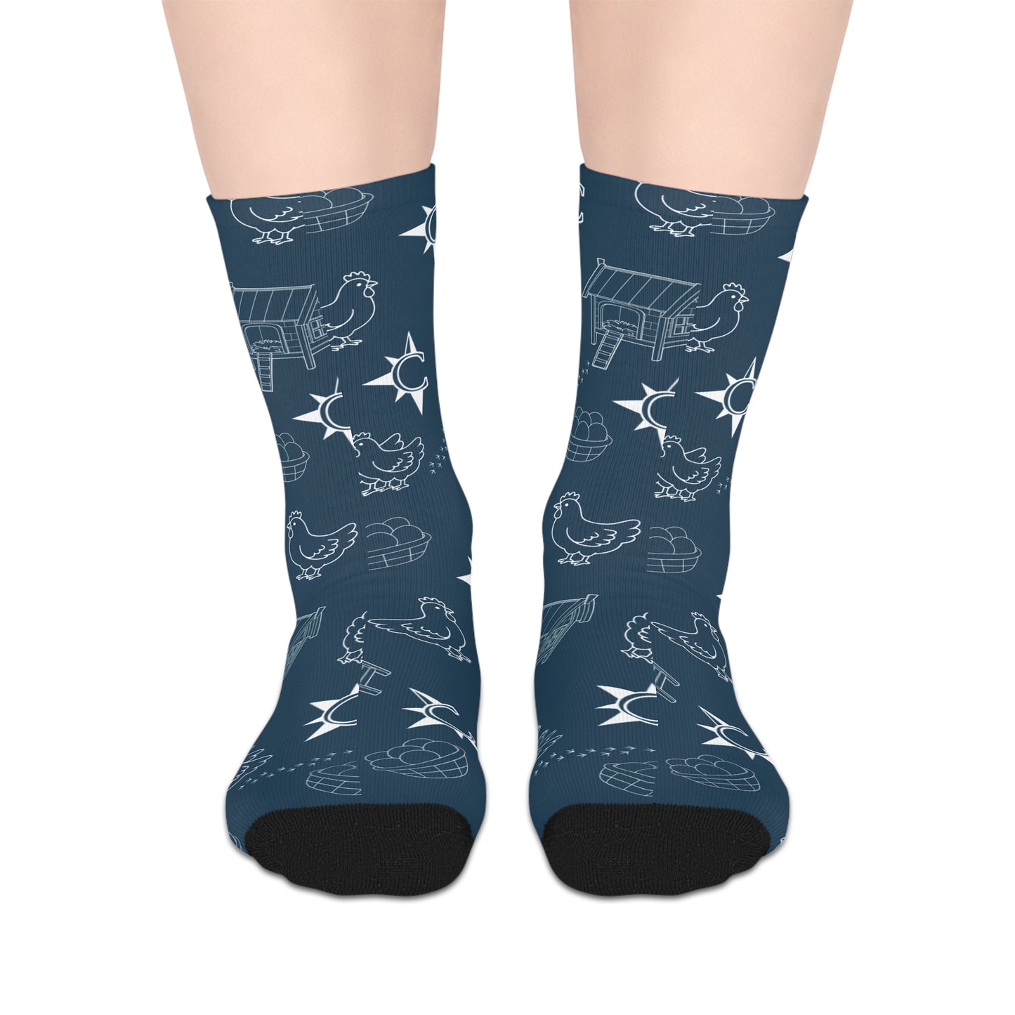 Chicken Farm Pattern Mid-Length Socks – Cute Barnyard Hen & Coop Crew Socks