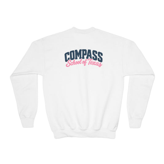 Youth Crewneck Sweatshirt- Pink and Navy Compass School of Texas