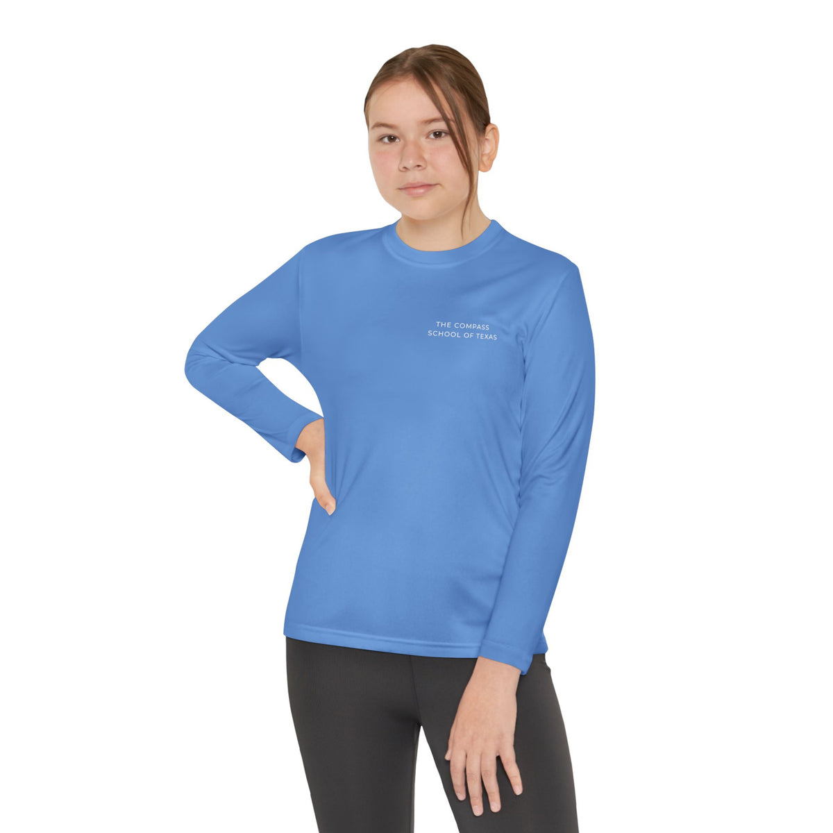 Youth Long Sleeve Athletic Tee — Compass School of Texas Logo