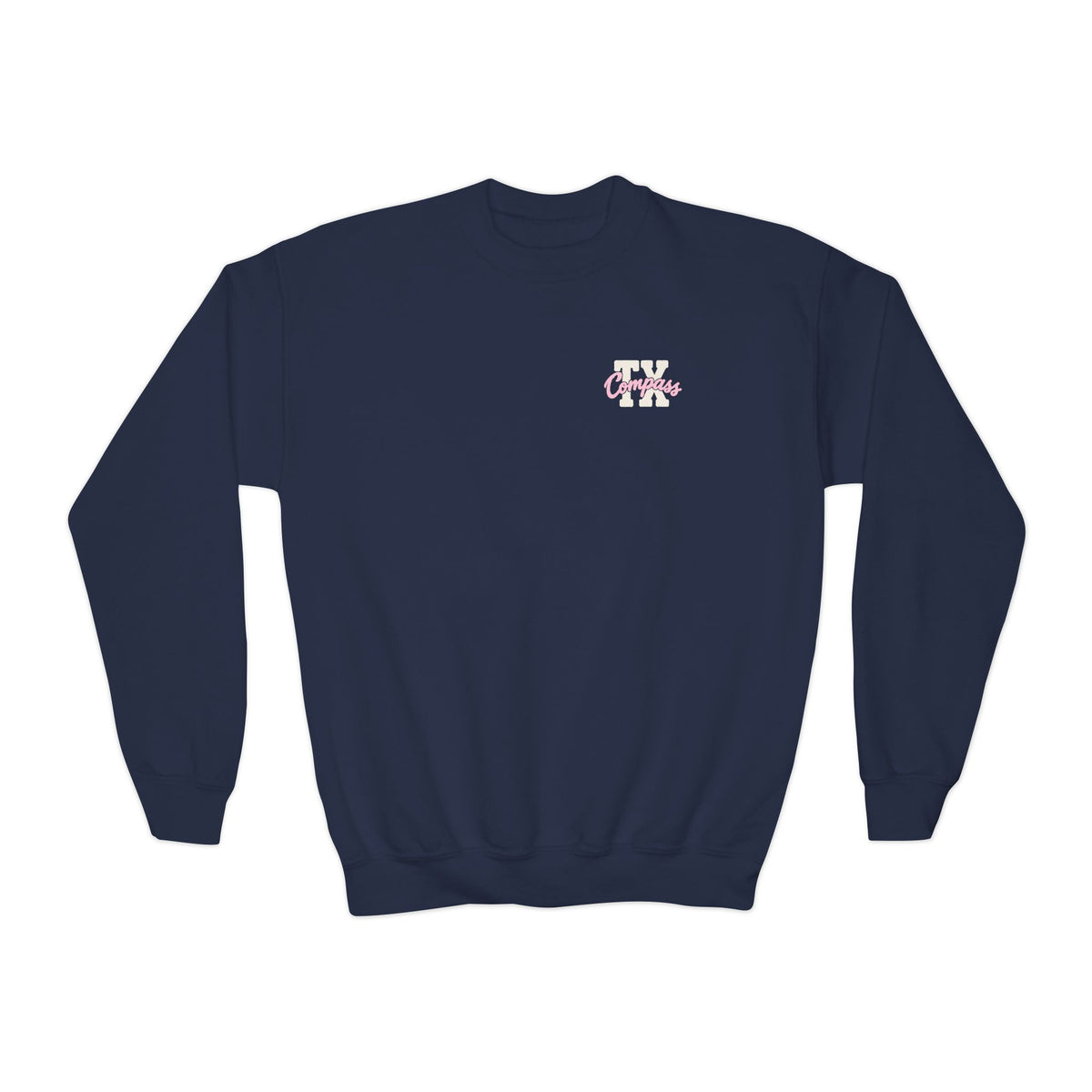 Compass School of Texas Youth Crewneck Sweatshirt — Pink Script Logo