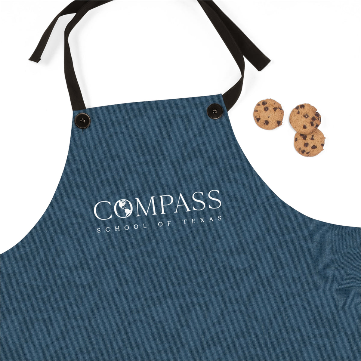 Compass School of Texas Logo Apron — Blue All-Over-Print Cooking Apron