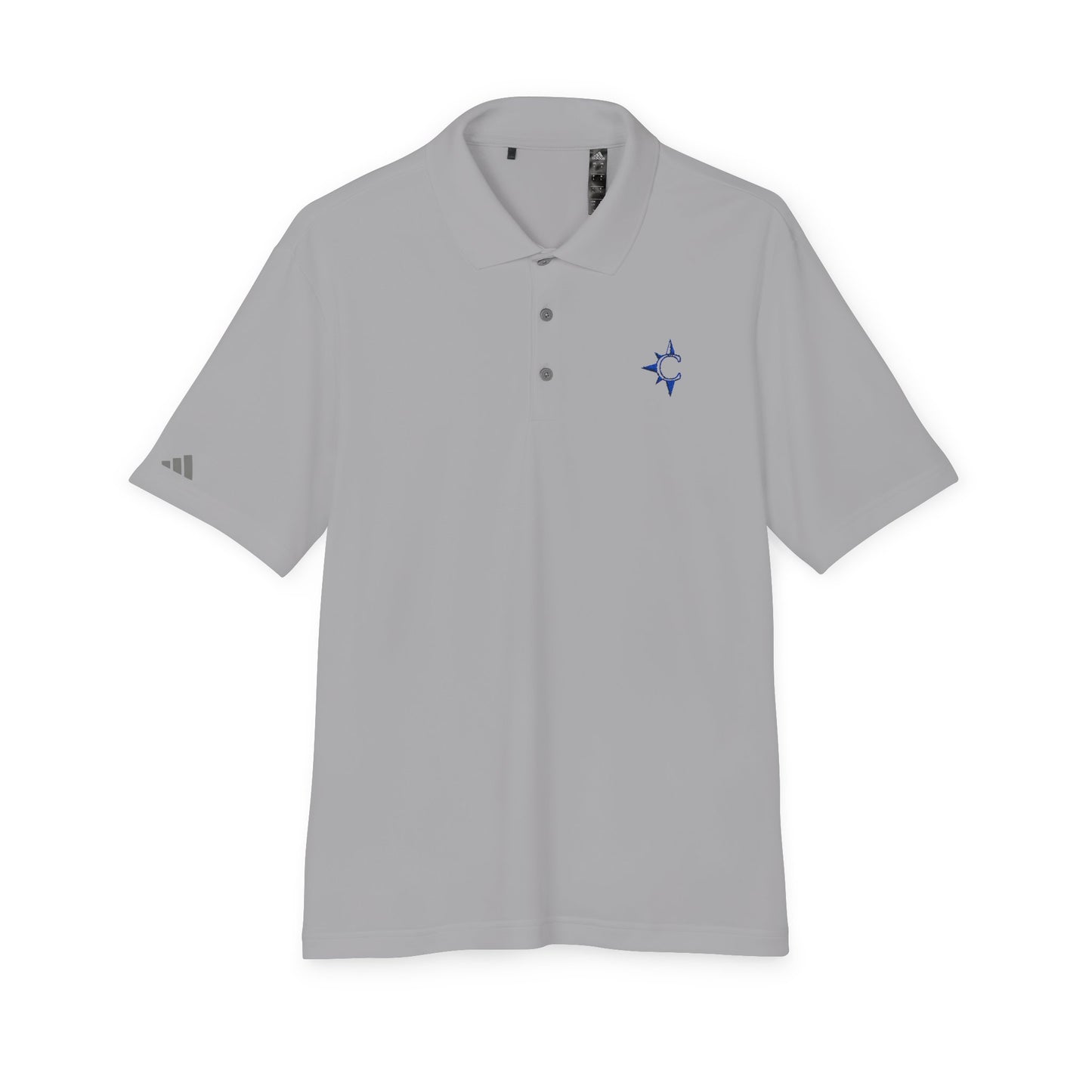 Embroidered Star Polo Shirt — White Performance Golf Polo
