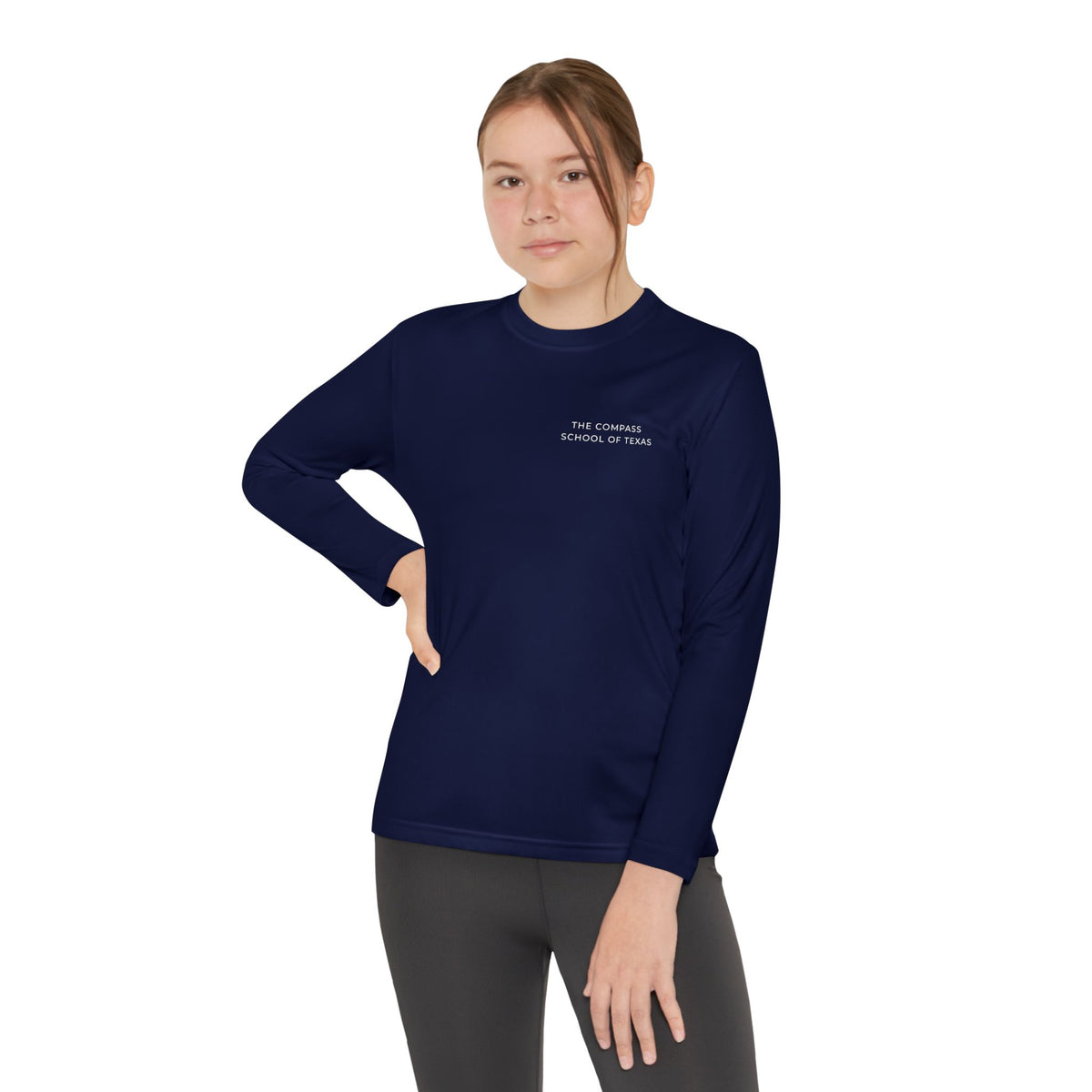 Youth Long Sleeve Athletic Tee — Compass School of Texas Logo