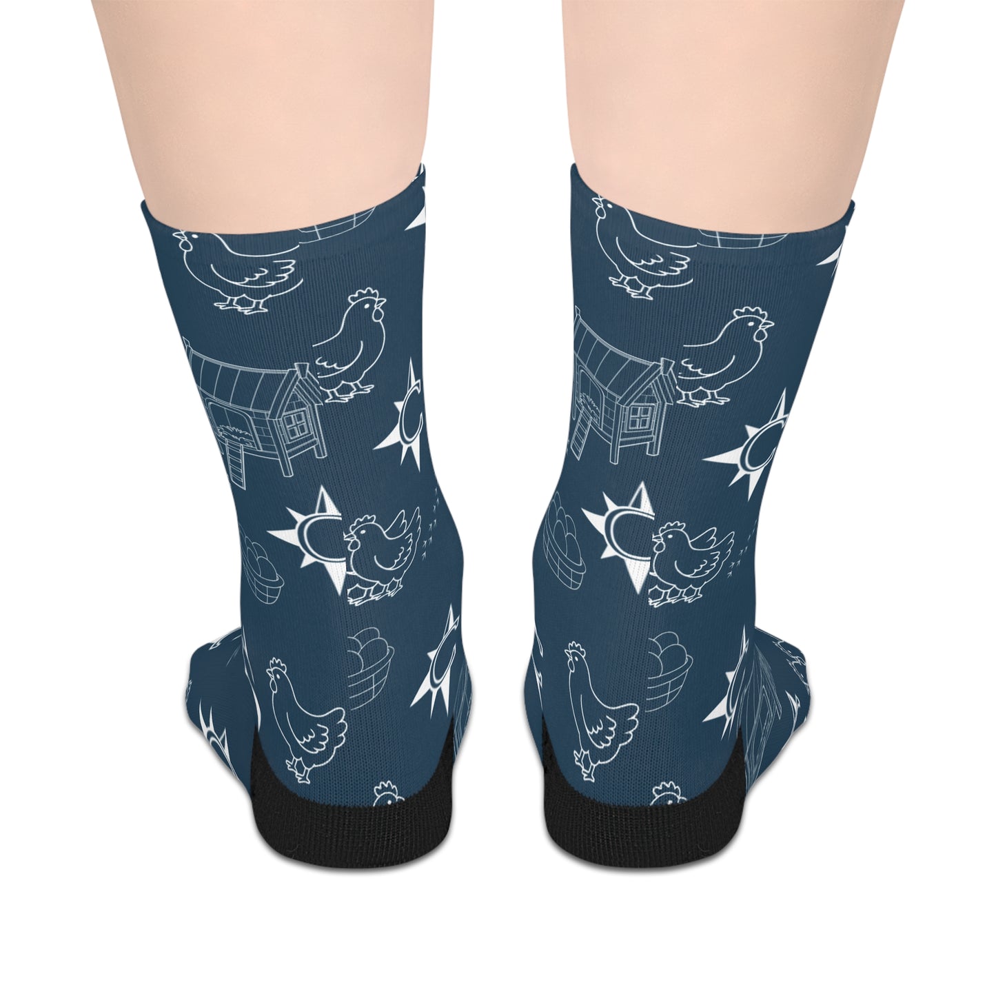 Chicken Farm Pattern Mid-Length Socks – Cute Barnyard Hen & Coop Crew Socks