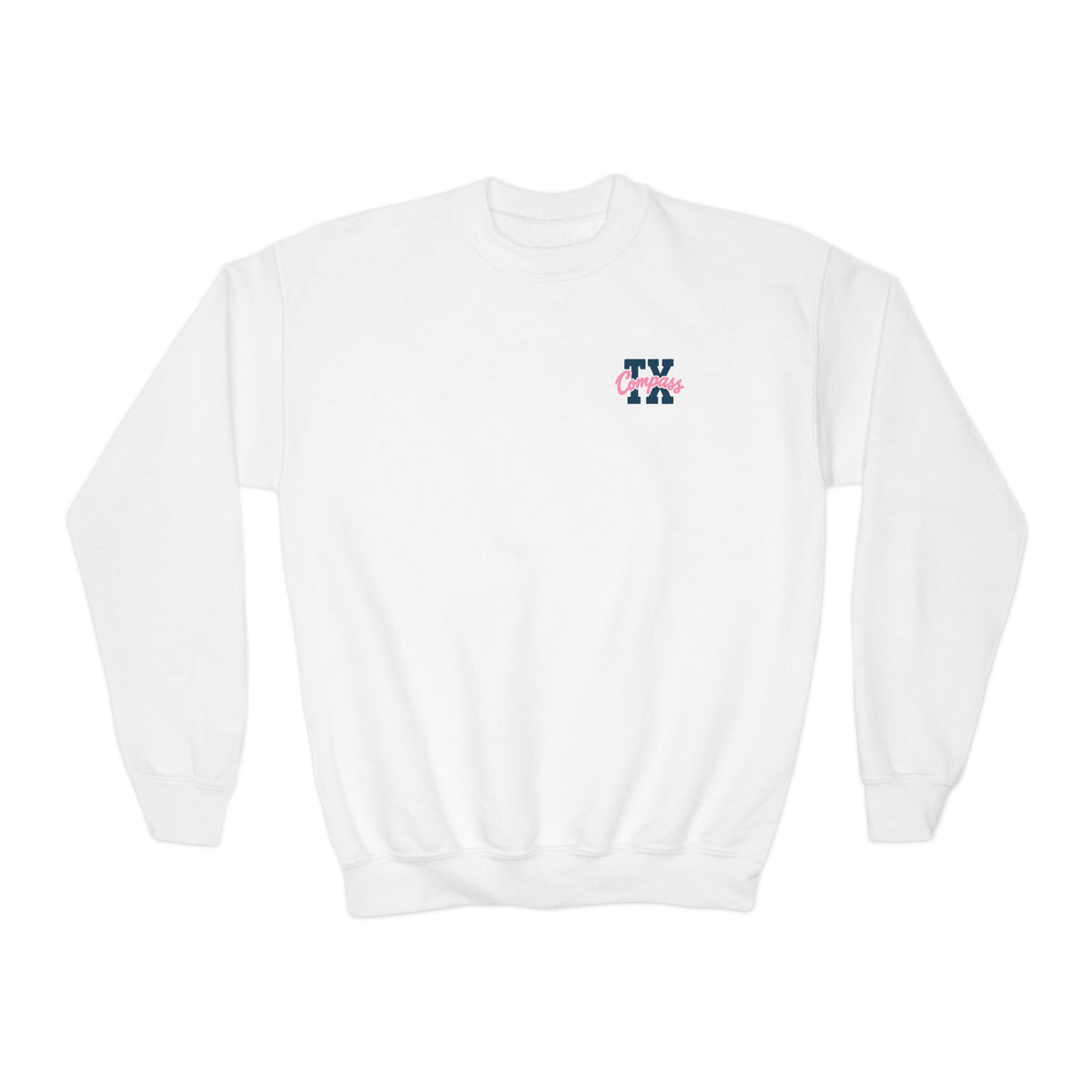 Youth Crewneck Sweatshirt- Pink and Navy Compass School of Texas