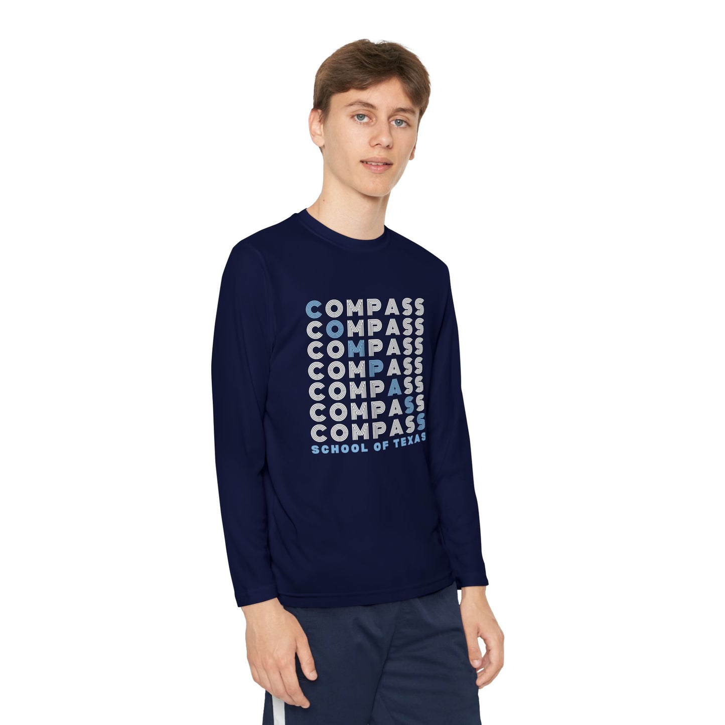 Compass School of Texas Logo Athletic Shirt, Youth Long Sleeve Tee