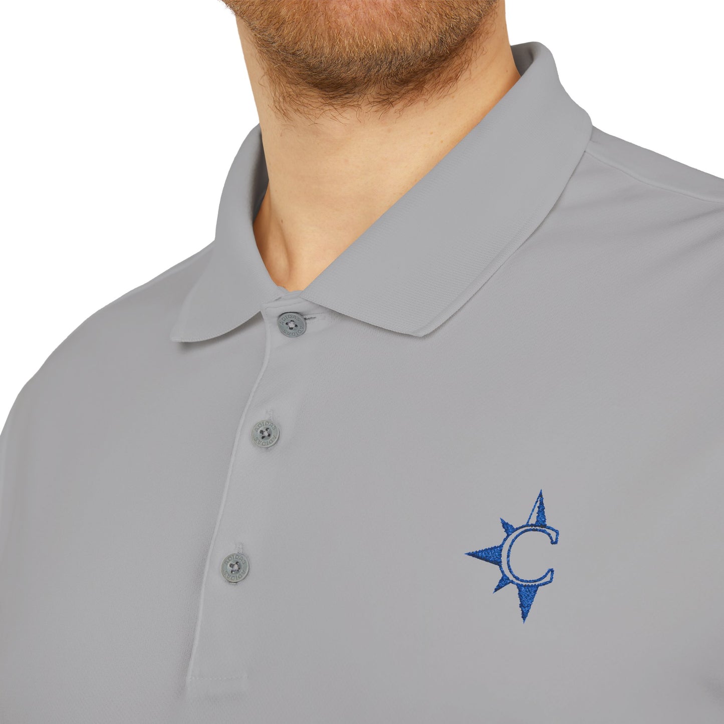 Embroidered Star Polo Shirt — White Performance Golf Polo