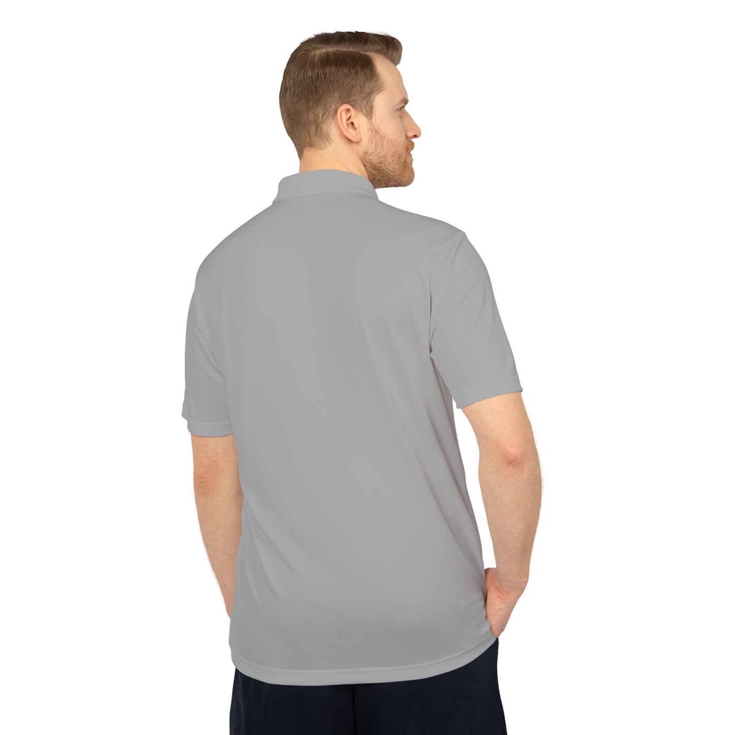 Embroidered Star Polo Shirt — White Performance Golf Polo