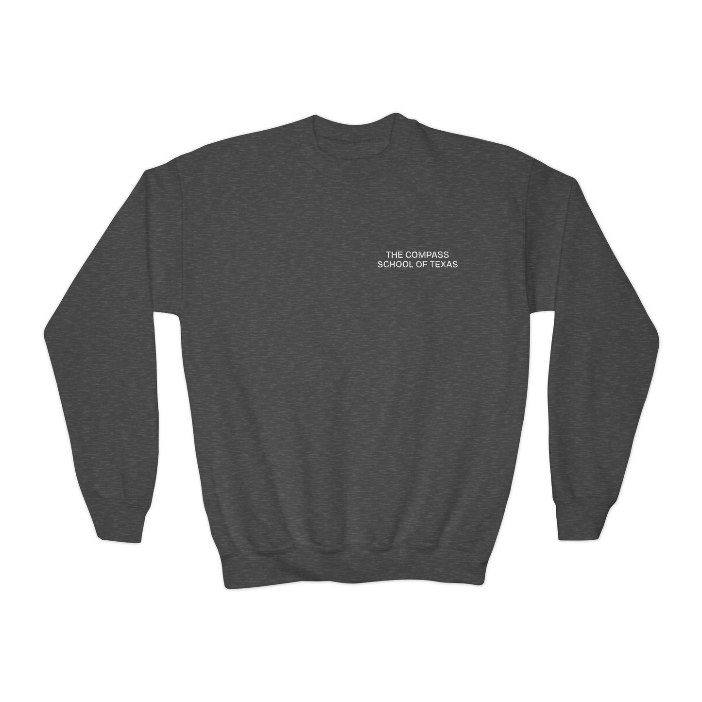 Youth Crewneck Sweatshirt - Minimal Tiny Text White