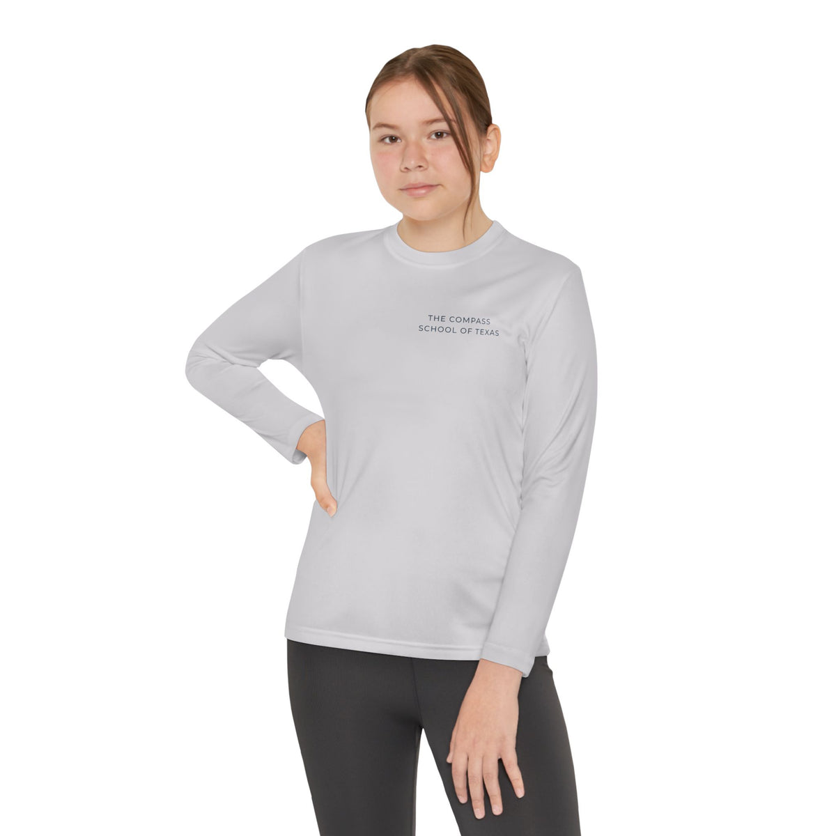 Youth Long Sleeve Athletic Tee — Compass School of Texas Logo