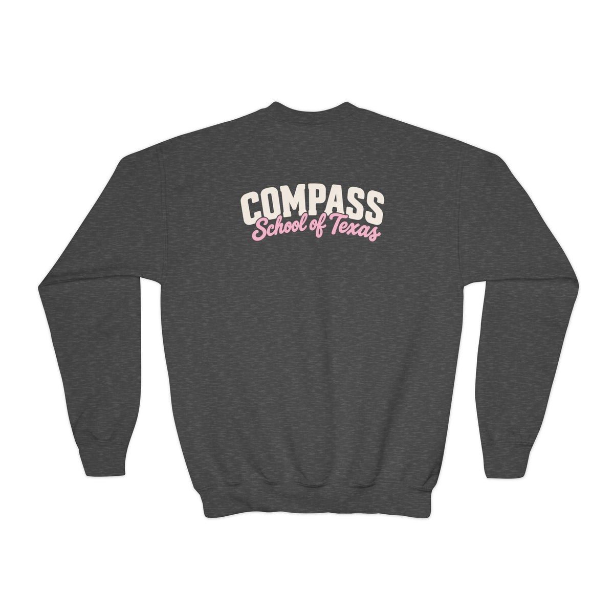 Compass School of Texas Youth Crewneck Sweatshirt — Pink Script Logo