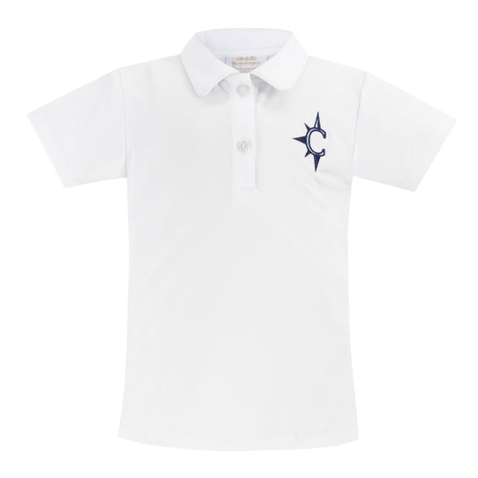 Girl's Polo Shirt White Short Sleeve with Compass Logo