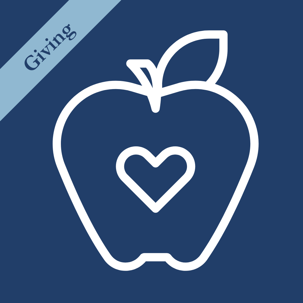 Apple with a heart to represent teacher appreciation.